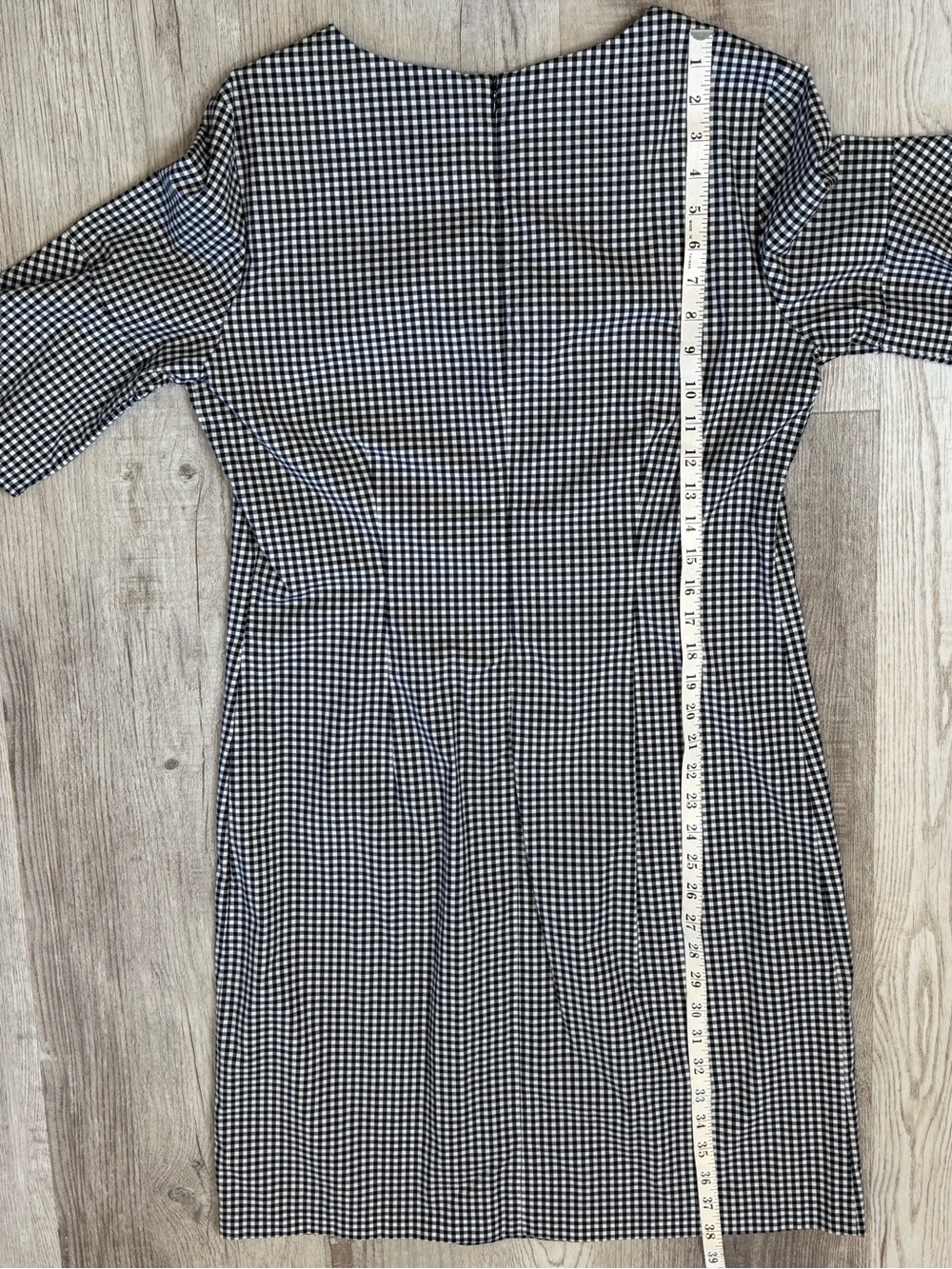 J. McLaughlin Letty Gingham Ruffle Bell Sleeve Sheath Dress Navy White size M - Picture 13 of 14
